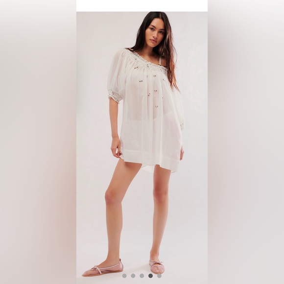 FREE PEOPLE Atlas Rose Tunic in Optic White Sheer Embroidered S - Picture 8 of 8